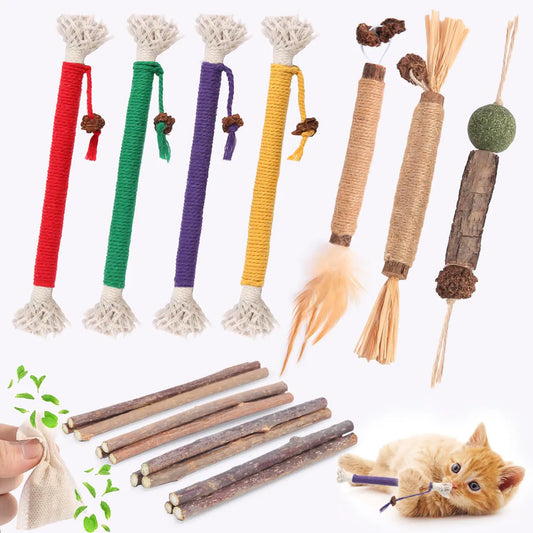 Cat Toys SET Chew Toys Silvervine Sticks Catnip Rope Toys for Teeth Cleaning Kitten Dental Care Kitty Toys for Indoor Cats Increase AppetiteEnhances Oral & Dental Health (20 Pack)