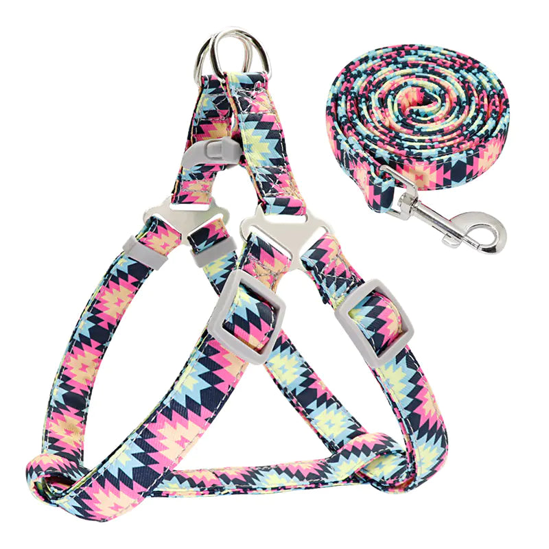 Pet Colorful Collar Vest Harness with Leash for Dogs