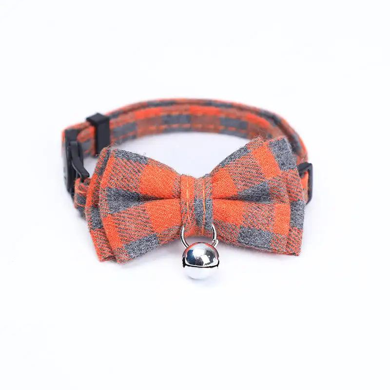 Pet Collar in Plaid with Bow Tie and Bell