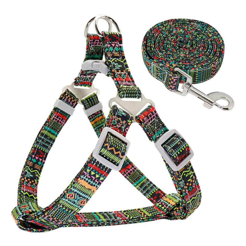 Pet Colorful Collar Vest Harness with Leash for Dogs