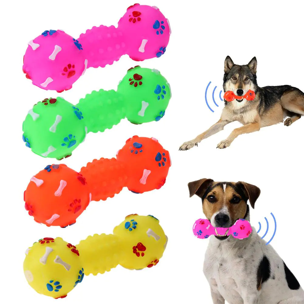 Interactive Chew Toy Dumbbell Dog Chew Squeaky Toy for Teeth Cleaning