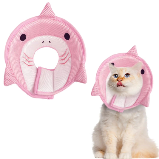 Shark Cat Cone Collar Soft Adjustable Cat Recovery Collar After Surgery to Prevent Licking Wound Breathable Cat Neck Cone Comfortable Pet Elizabethan Collar for Cats Kittens Cute Shark Design