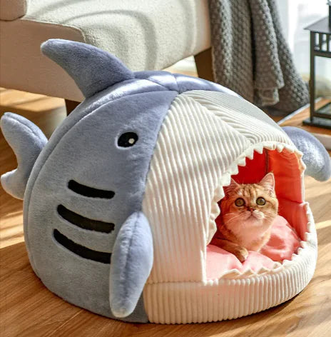 Fun Shark-Style Soft Pet Bed Cat Dog Nest Cave