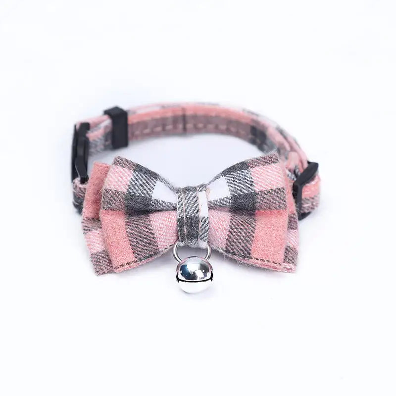 Pet Collar in Plaid with Bow Tie and Bell