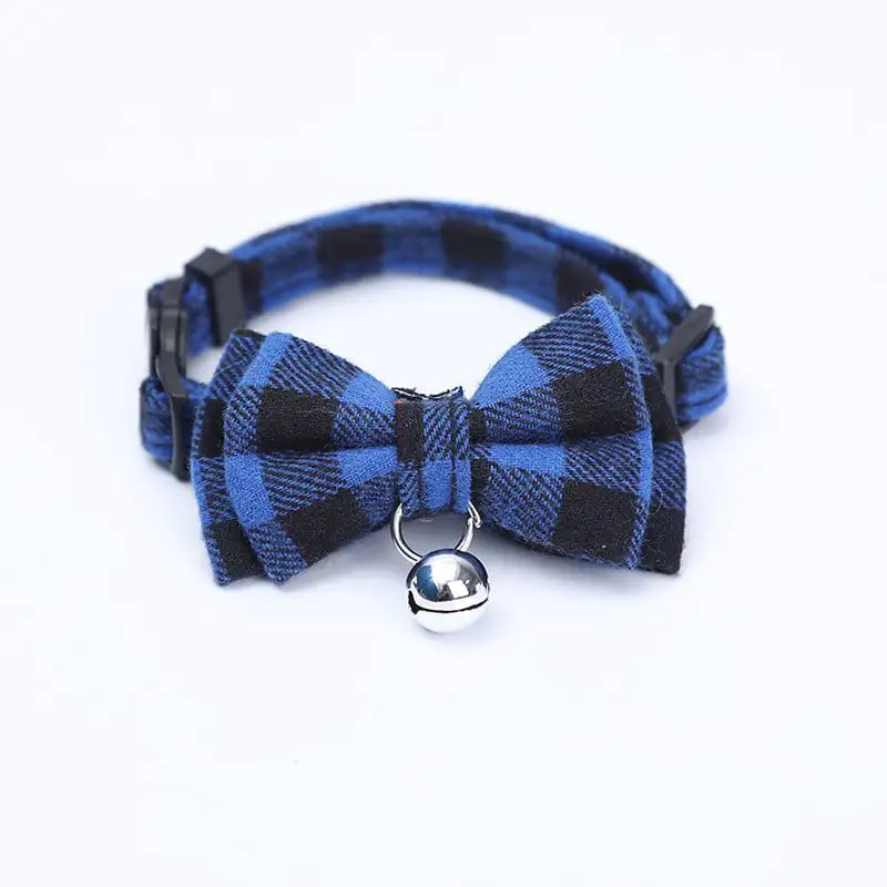 Pet Collar in Plaid with Bow Tie and Bell