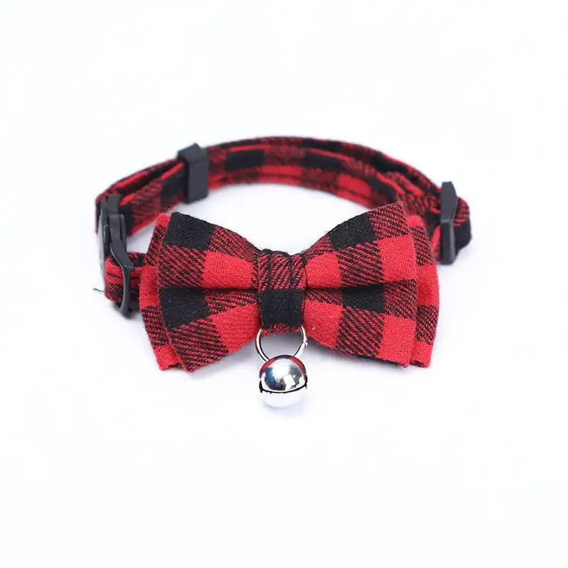 Pet Collar in Plaid with Bow Tie and Bell