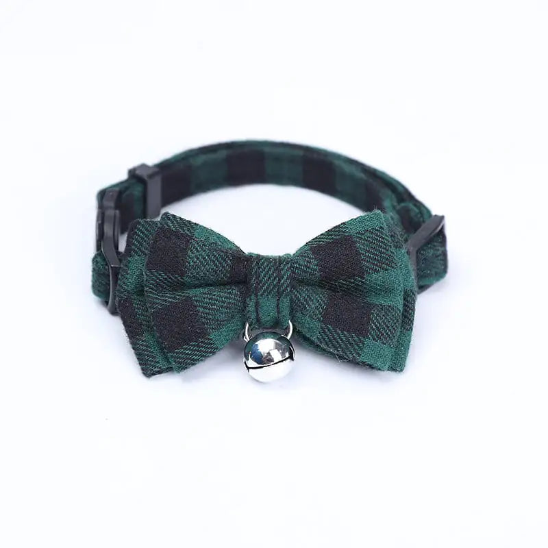 Pet Collar in Plaid with Bow Tie and Bell