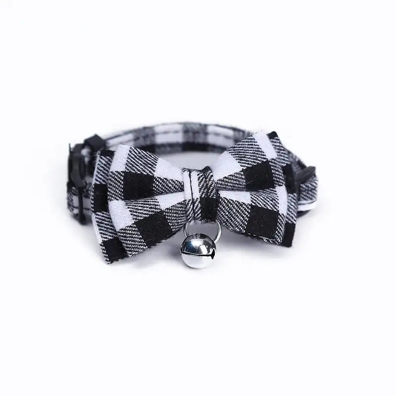 Pet Collar in Plaid with Bow Tie and Bell