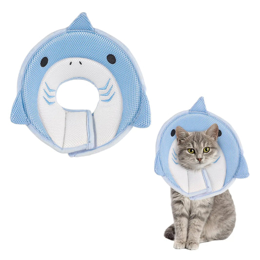 Shark Pet Cone Collar Cat Dog Soft Cute Recovery Collar Adjustable Pet Cones to Stop Licking -Comfortable Breathable Lightweight Neck Cone for Dogs Cats Kittens After Surgery